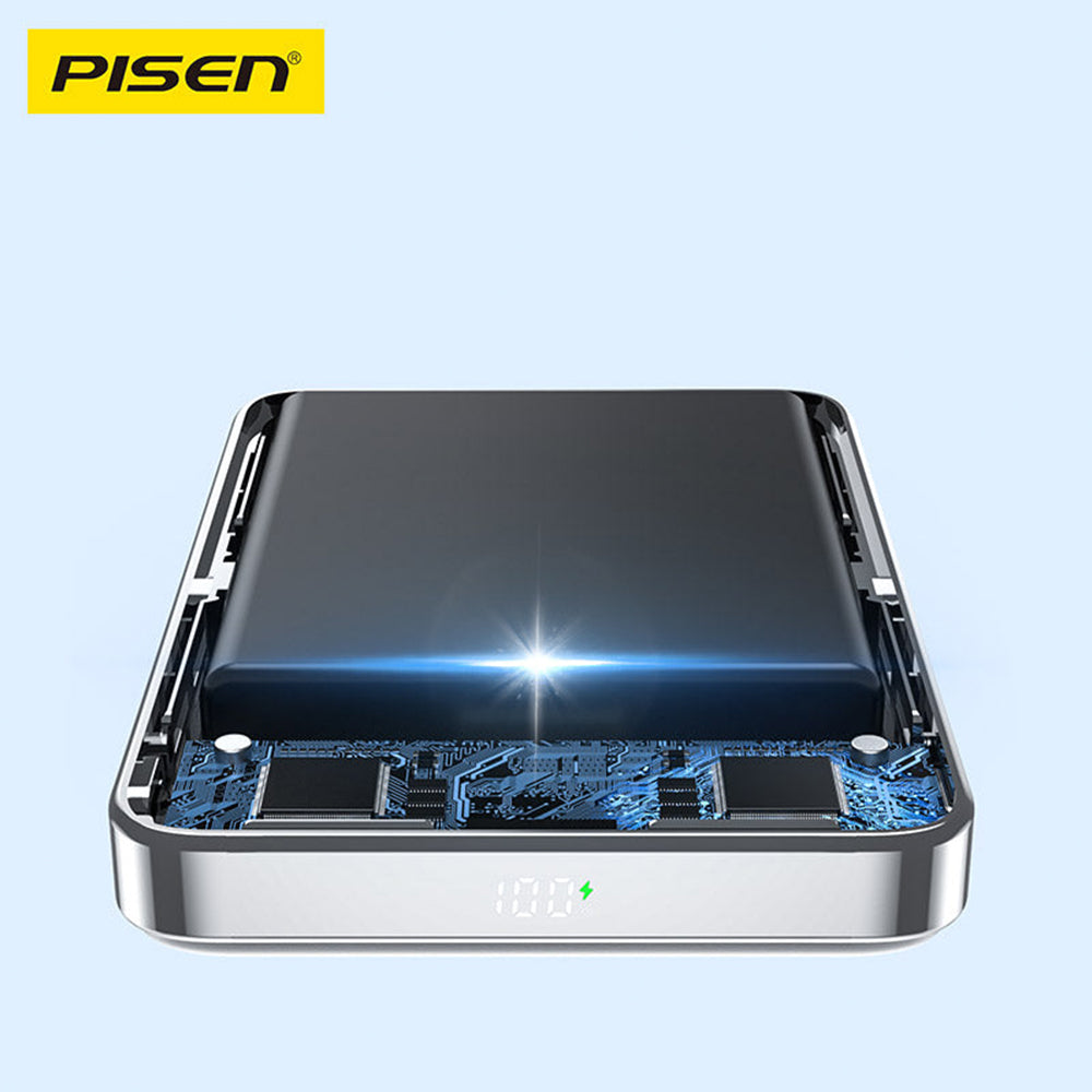 PISEN 30W Magnetic Wireless Power Bank - 10000mAh with Foldable Stand, 15W MagSafe Charging & PD Fast Charge