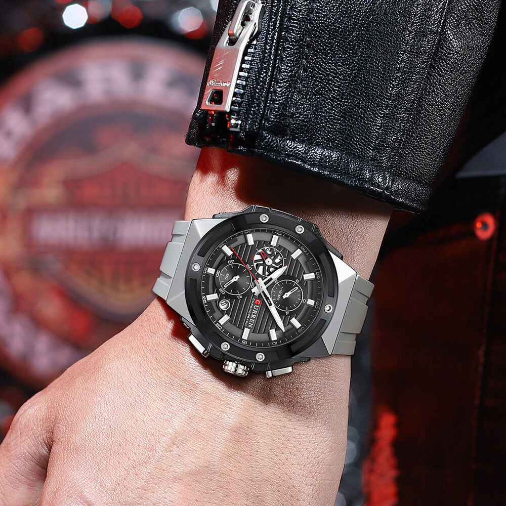 Men's Military Sport Watch – Multifunction Chronograph Calendar Silicone Strap