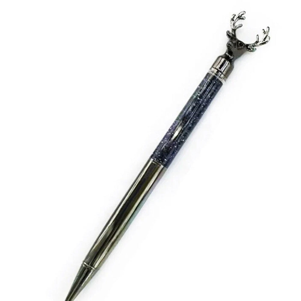 Stag Head Ballpoint Pen, Novelty Christmas Gift for Men & Women (Gunmetal Grey with Glitter)