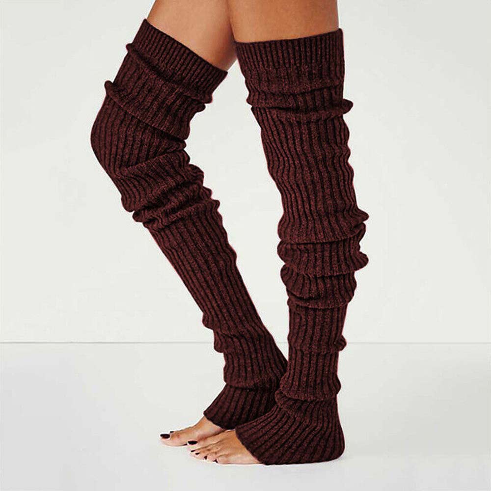 Lady Winter Long Warm Leg Warmers Knitted Crochet Thigh High Long Bubble Socks