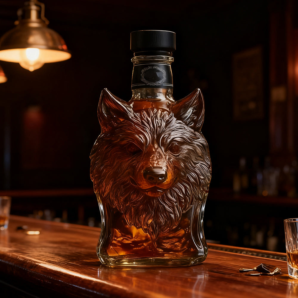 Unique Animal Glass Decanter – Wolf Head Whiskey Bottle for Wine & Spirits