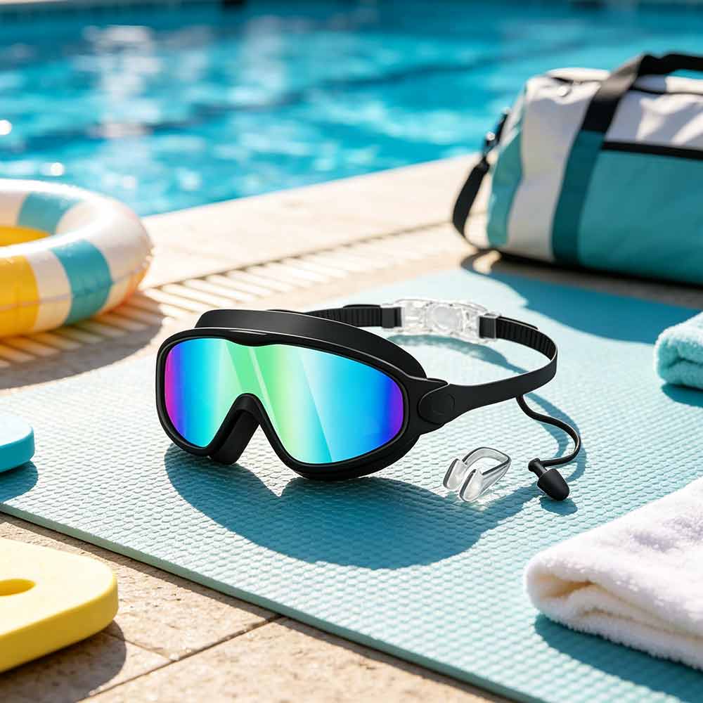 Anti-Fog Swimming Goggles – Wide View Pool Swim Glasses, Adjustable Black