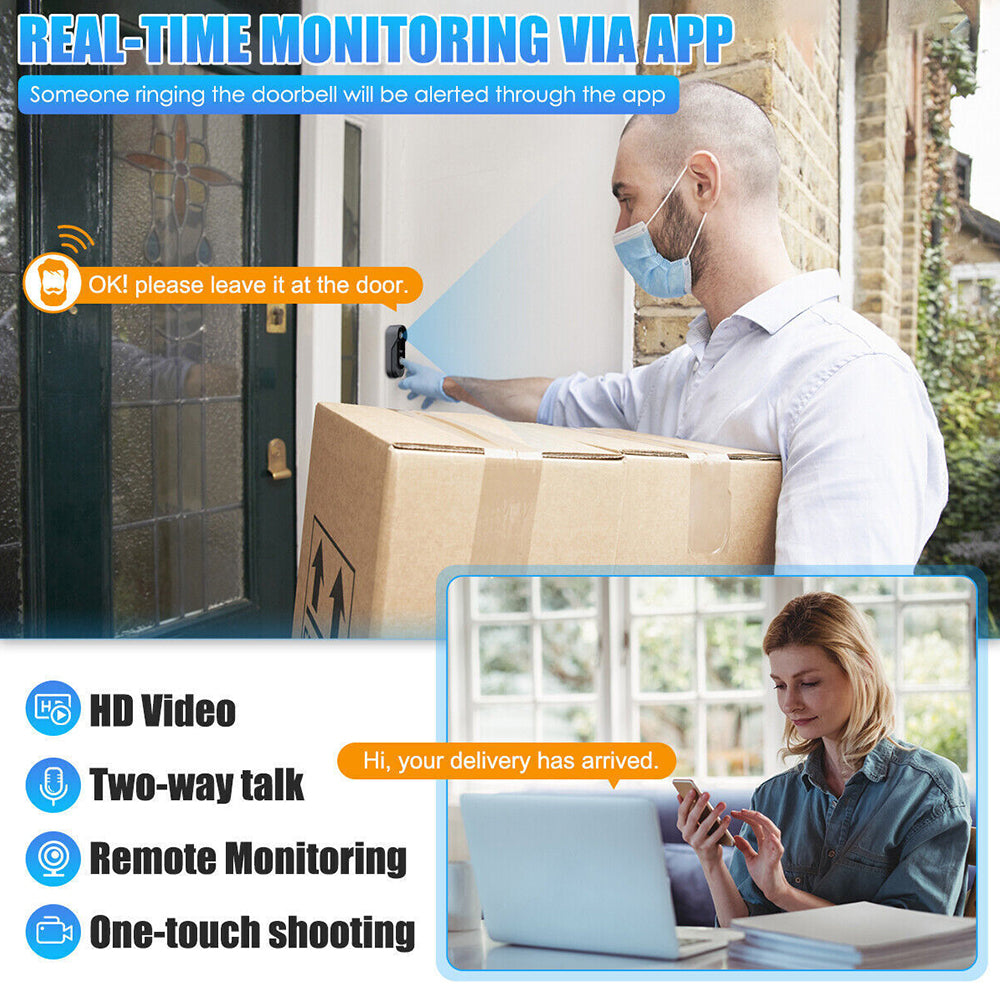 Wireless Smart Video Doorbell WiFi Tuya Security Camera Bell Phone Door Ring