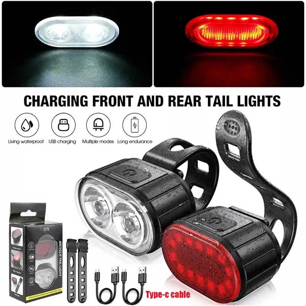 2PCS Super Bright Bike Light Set - Front & Rear LED Bicycle Lamps, Waterproof