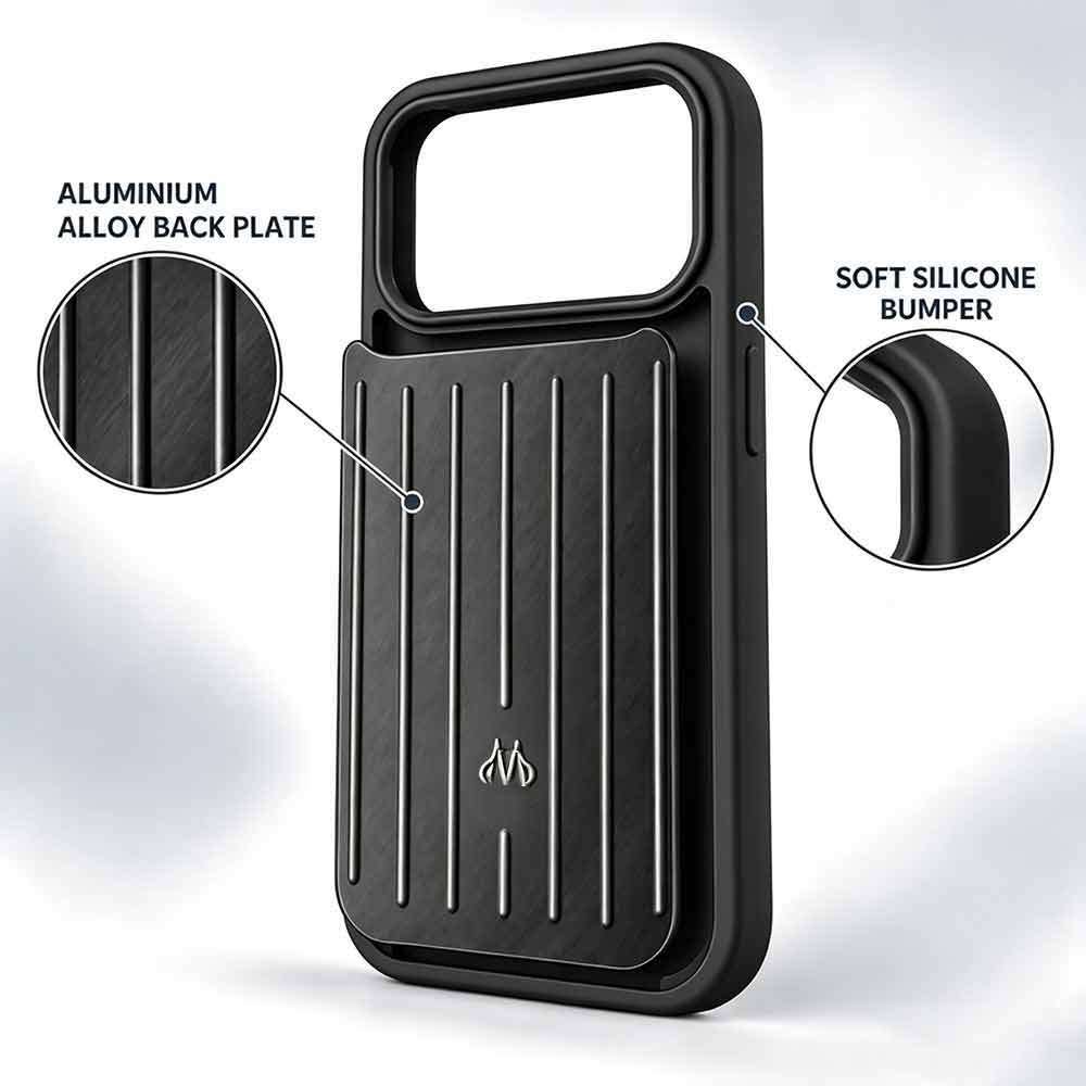 Aluminum-Look iPhone 18 Pro Case – Black Grooved Back Cover with Grip