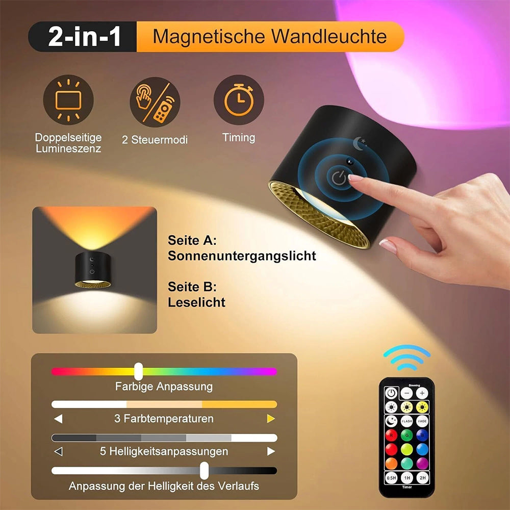 Rechargeable RGB LED Wall Sconce Lights - Magnetic Remote Night Lamp