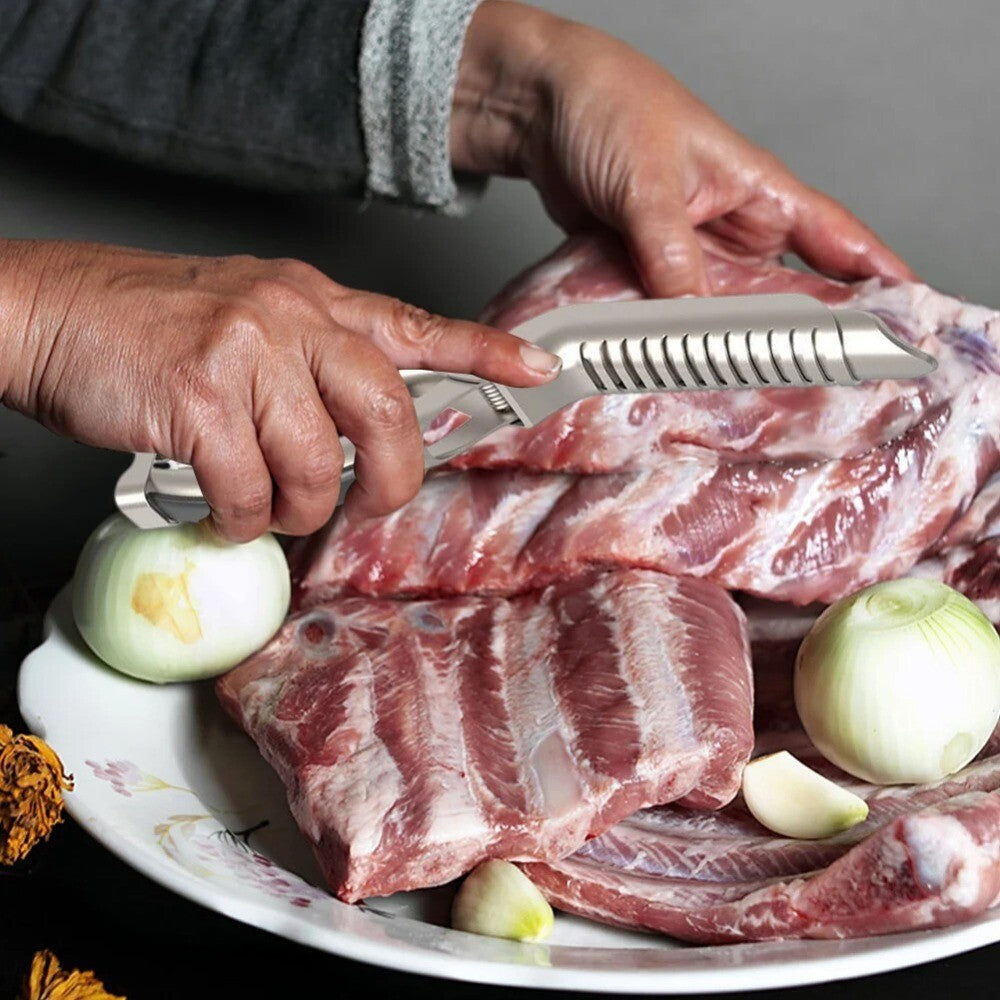 BBQ Easy Rib Membrane Removal Tool – Stainless Steel Meat Peeler for Beef & Pork
