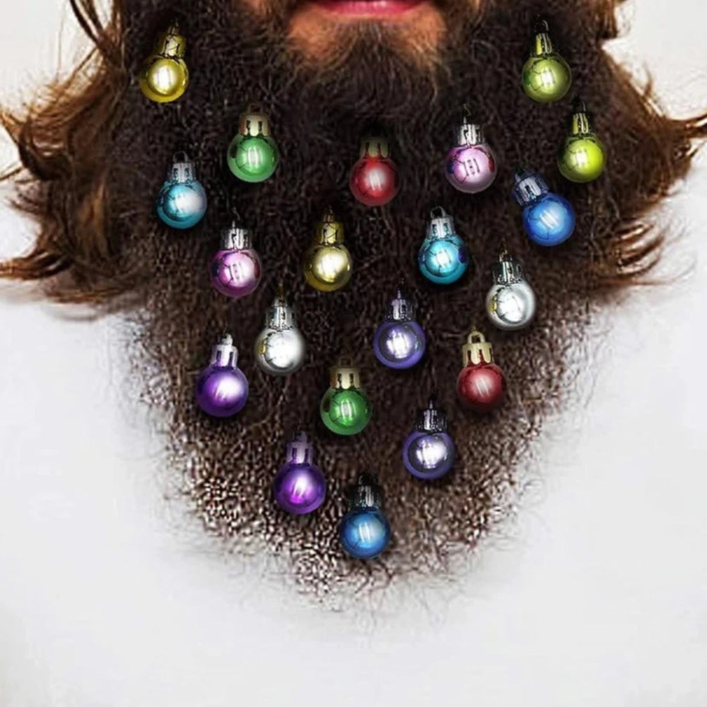 10-Piece Christmas Beard & Hair Clip Bauble Set - Mini Festive Glitter Decorations