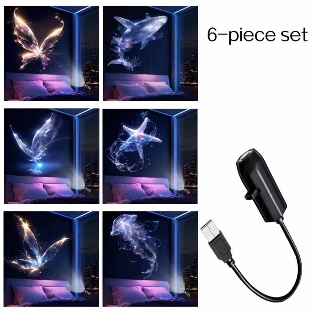 USB LED Projector Night Light – 6 Patterns Whale Jellyfish Butterfly, Adjustable