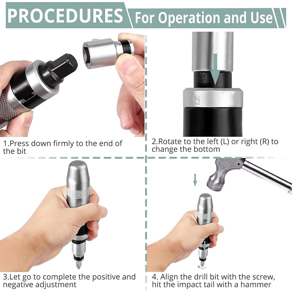 13pcs Manual Impact Screwdriver Set - Heavy-Duty Handheld Hammer-Action Tool for Stuck & Rusted Screws