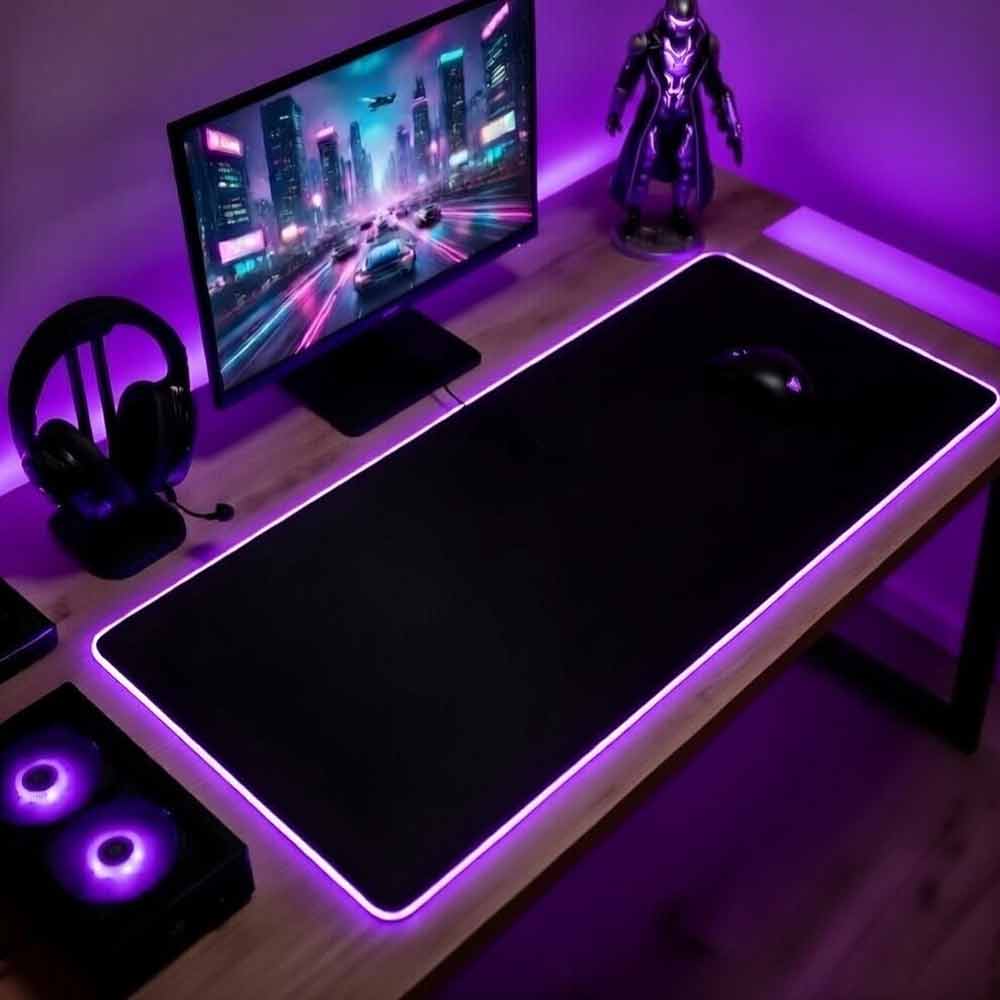 RGB Edge Gaming Desk Mat – 90x40cm XXL Mouse Pad, 3mm Thick, Non-Slip, Black