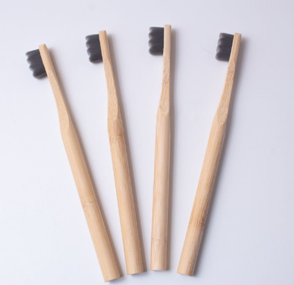 Gray Bamboo Toothbrush Set – 4-Pack, Extra Dense Bristles, Eco-Friendly