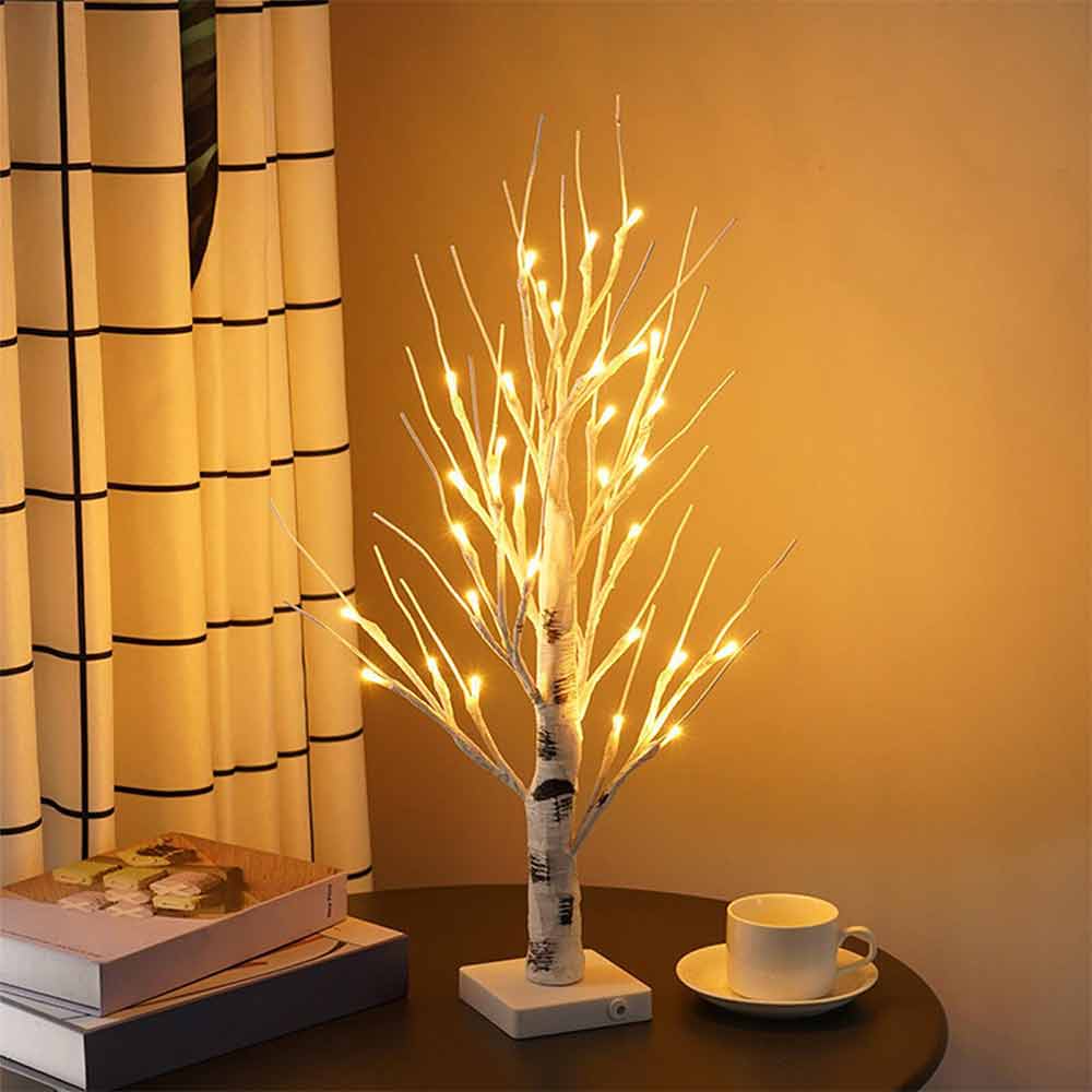 60CM Birch Tree Artificial Tree Christmas Decor 144 LED Warm White Lights Desktop Dinner Lamp