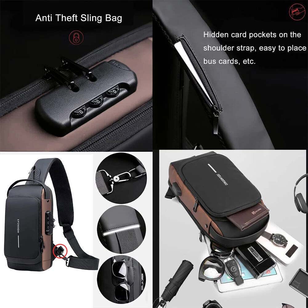 Men's Anti-Theft Crossbody Chest Bag - USB Charging Port & Lockable Sling Bag