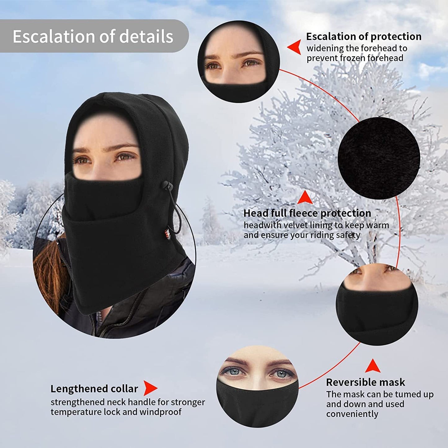 Winter Ski Warm Hood – Outdoor Double Layer Thick Fleece Windproof Cap