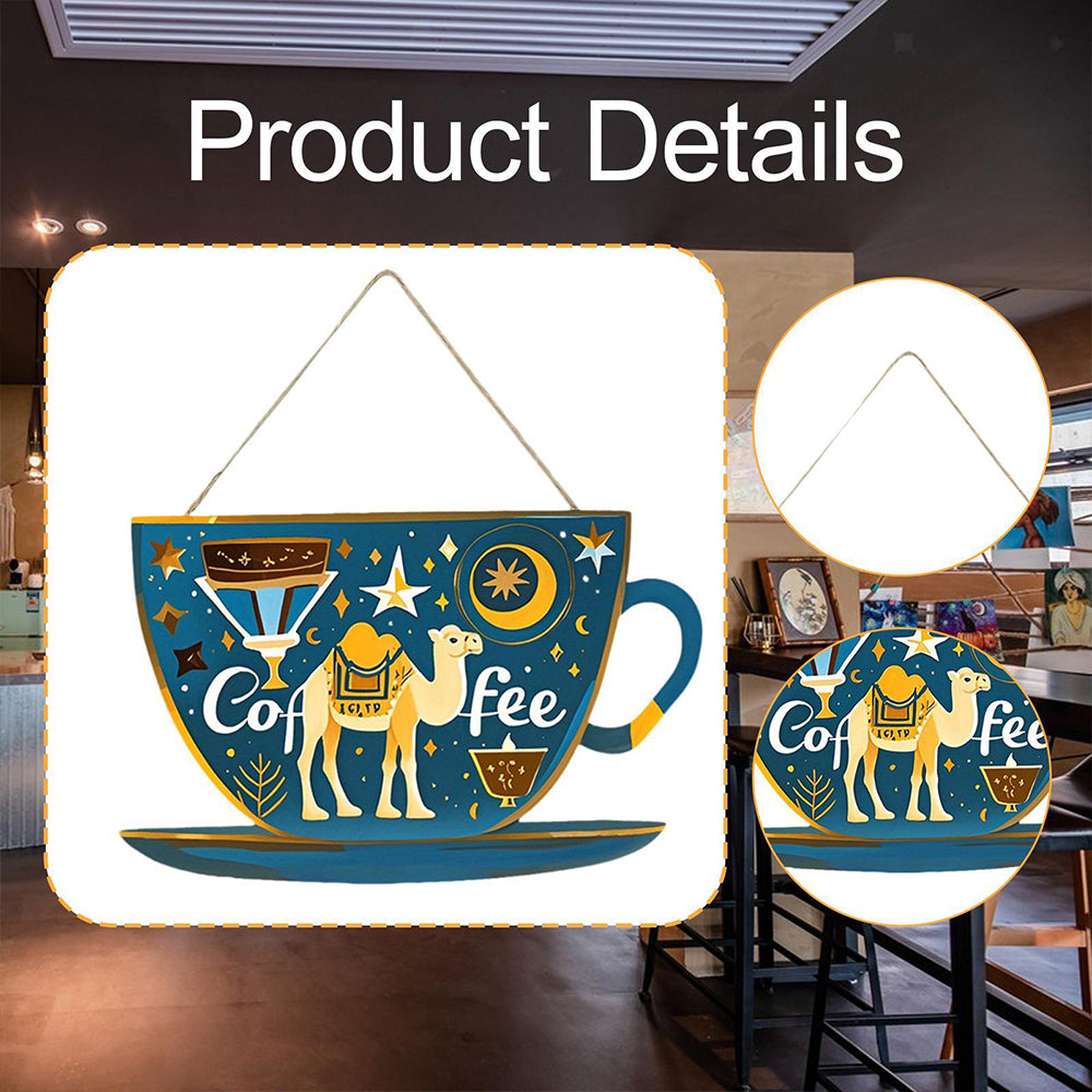 Wooden Coffee Sign – Rustic Wall Plaque with Rope, Bar Door Decor