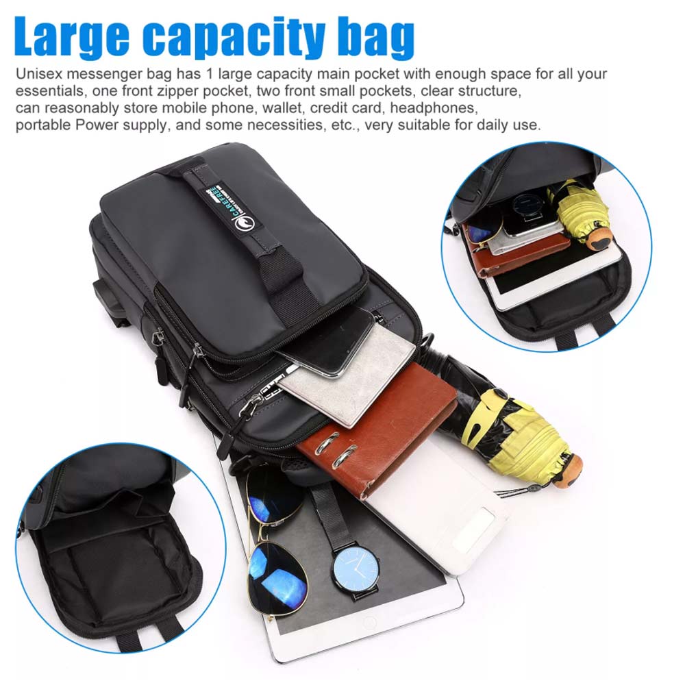 Men's Anti-Theft Sling Crossbody Backpack – Chest Shoulder Messenger Bag with USB Port