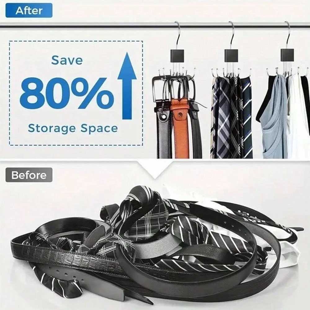 2-Pack Rotating Belt Hanger Organizer - Space Saving Closet Rack with 6 Hooks