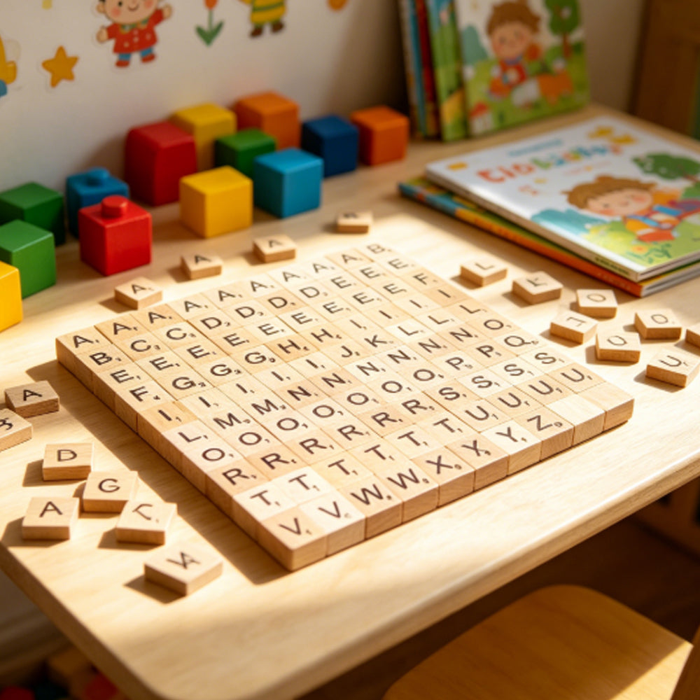 100 Wooden Tiles – Black Letters & Numbers for Crafts, Scrabble-Style Letter Tiles