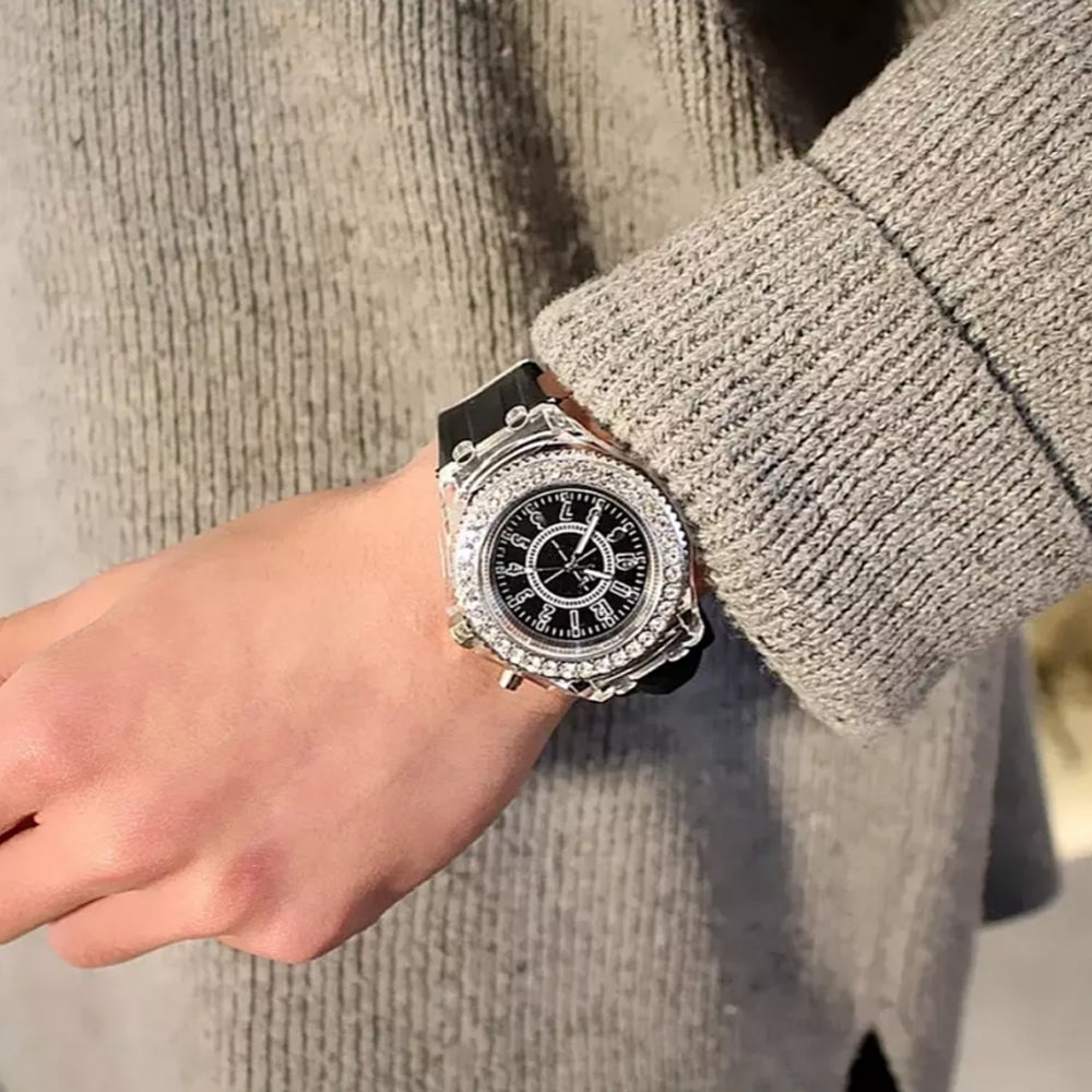 Men's Watch Teenage Women's Watch Crystal Quartz Bracelet with LED Illumination