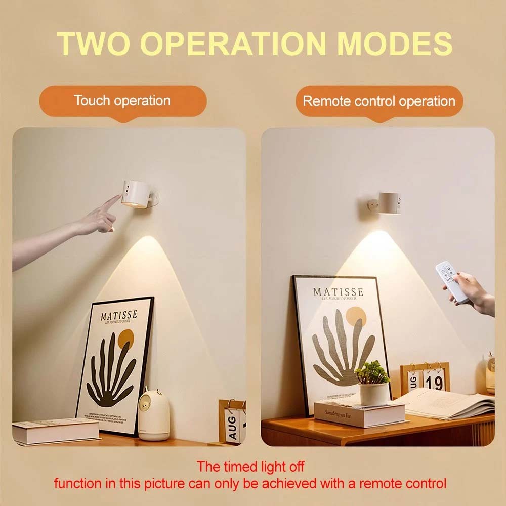 Rechargeable LED Wall Sconce Lights - Magnetic Remote Night Lamp, USB Powered