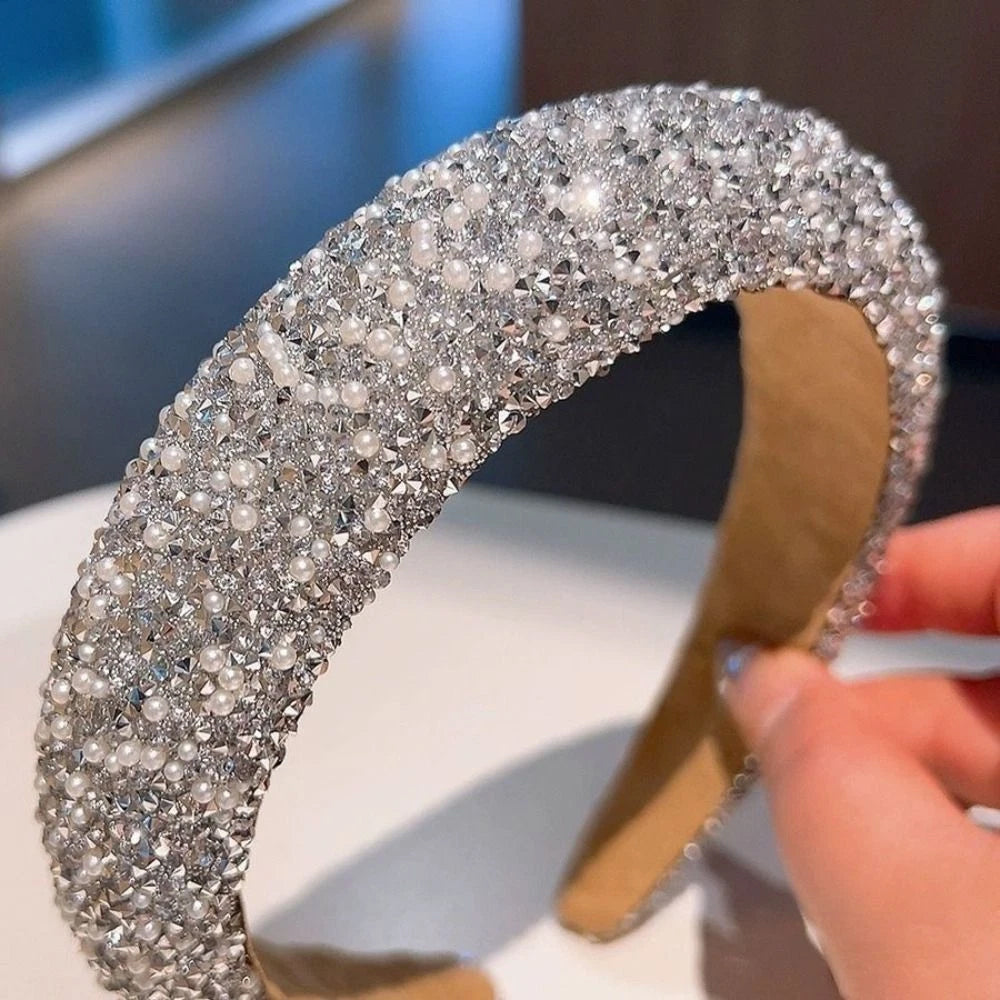 Bling Crystal Pearl Headband - Elegant Sparkly Hair Accessory for Women & Girls