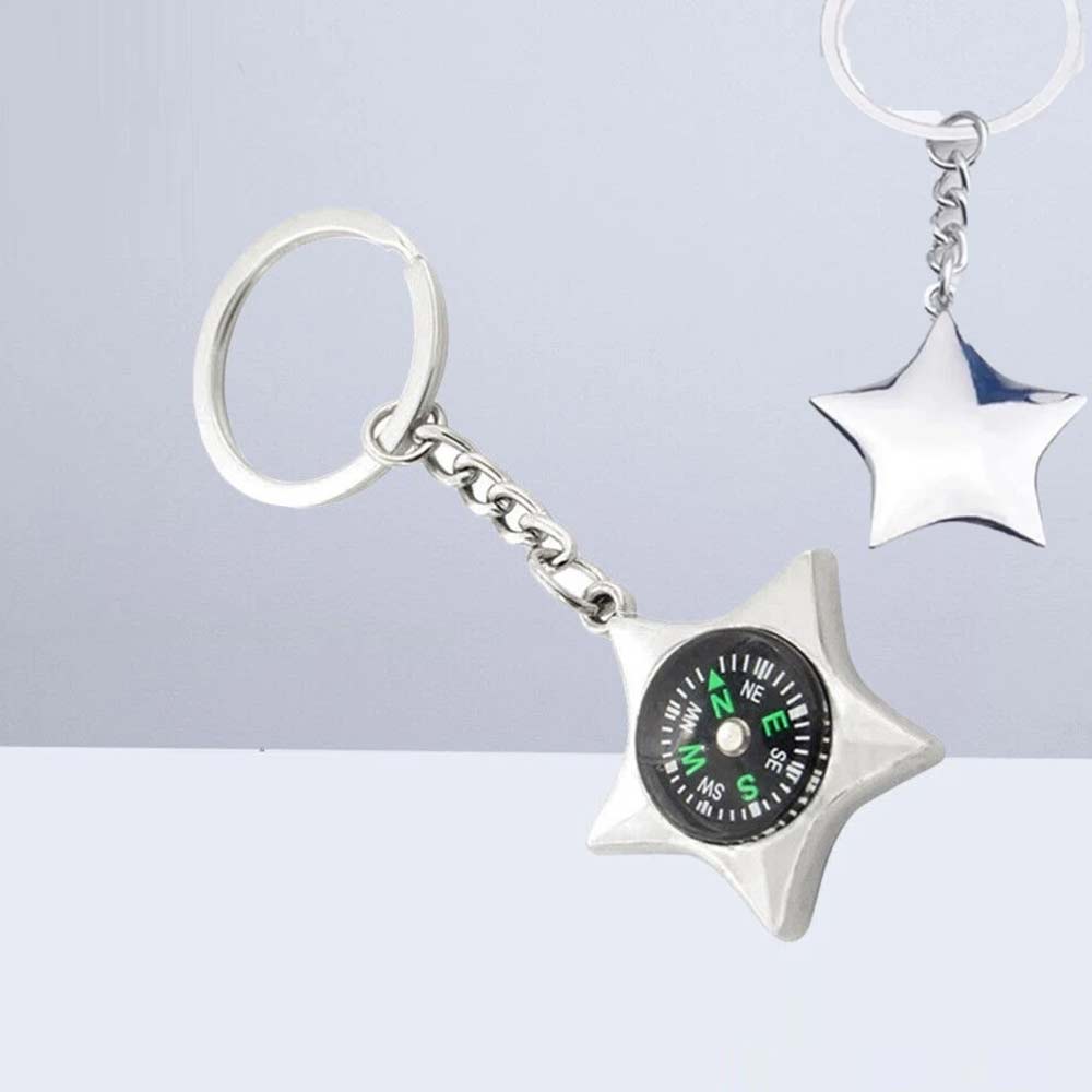 Metal Compass Keychain Key Ring - Fashion Chrome Pendant Gift for Bag or Car Keys