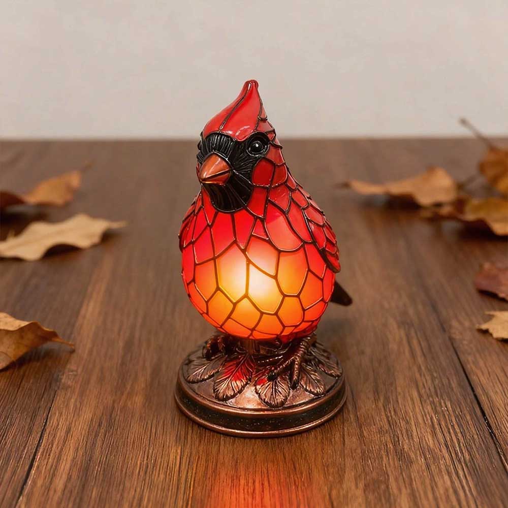 Cardinal Table Lamp - Handcrafted Red Resin Bird Night Light for Bedroom & Living Room Decor