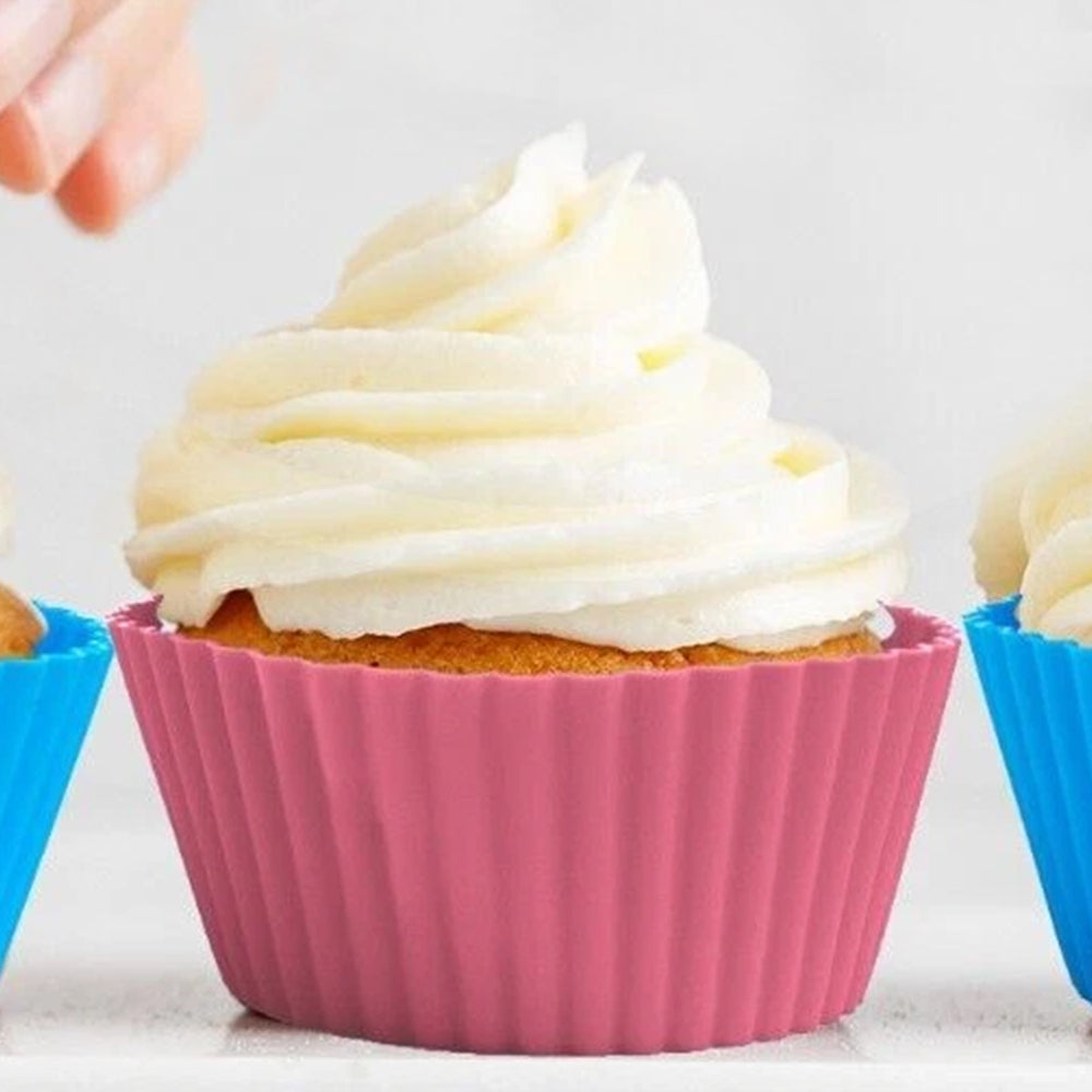 24PCS Reusable Silicone Cupcake Cases - Non-Stick, Multicolored Muffin Baking Cups