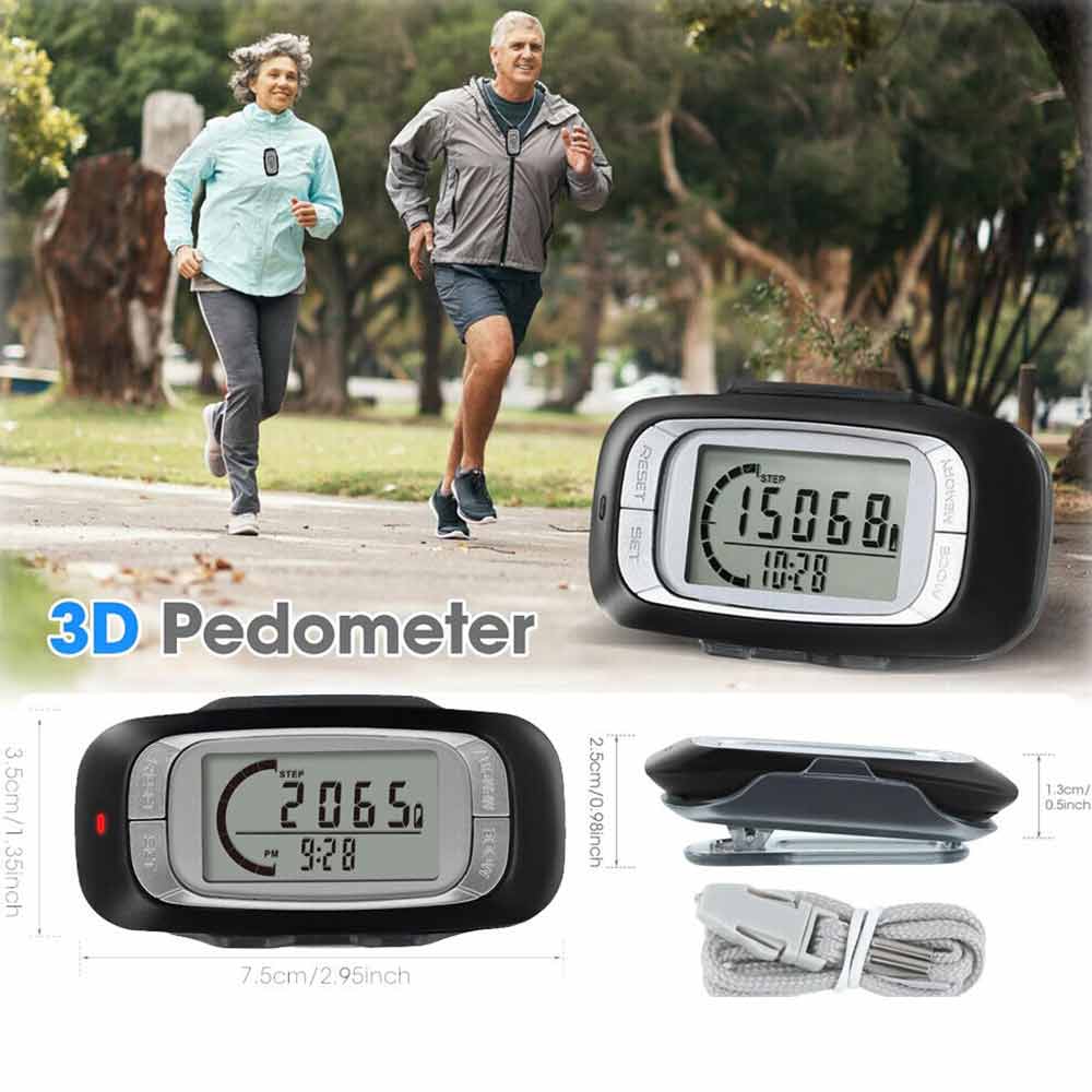 3D Sensor LCD Pedometer Step Walking Distance Calorie Counter Pedometer Clip on for Jogging Running