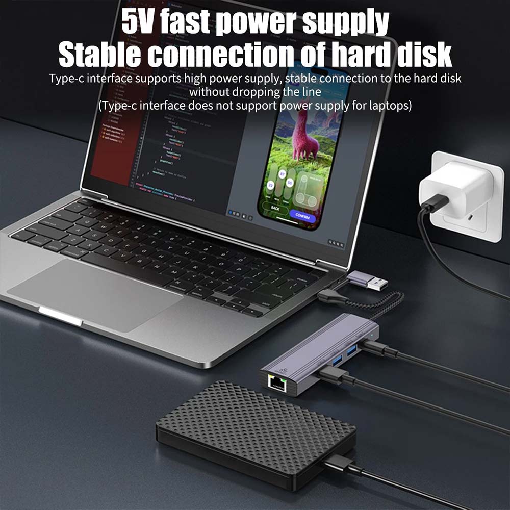 5-in-1 USB C to Gigabit Ethernet Adapter - 1000Mbps RJ45 LAN with 3 USB 3.0 Ports
