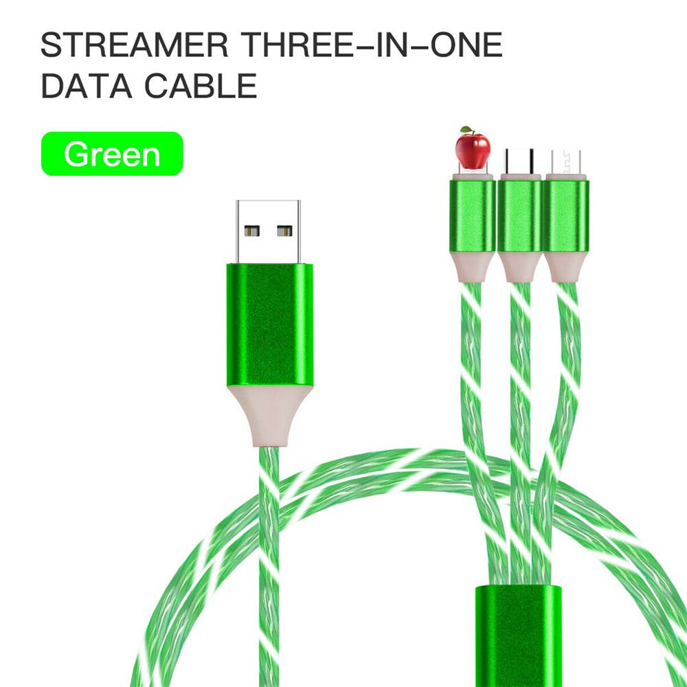 4PCS 1m LED Flowing Light Up 3 in 1 Charging Cable, Micro Type-C iPhone Cable