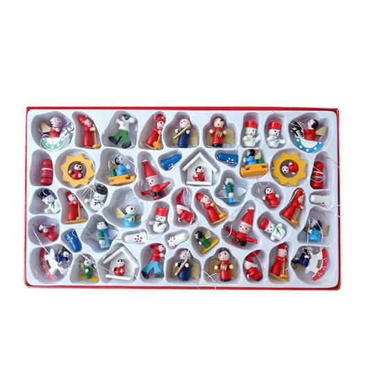 Miniature Wooden Christmas Tree Decor Figures Pendant Hanging Xmas Ornament Set
