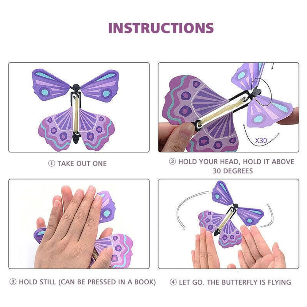 30PCS Magic Wind-Up Flying Butterflies - Surprise Toy for Greeting Cards, Parties & Pranks