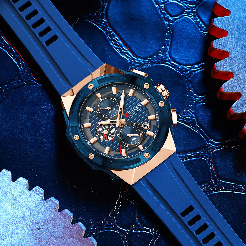 Men's Military Sport Watch – Multifunction Chronograph Calendar Silicone Strap