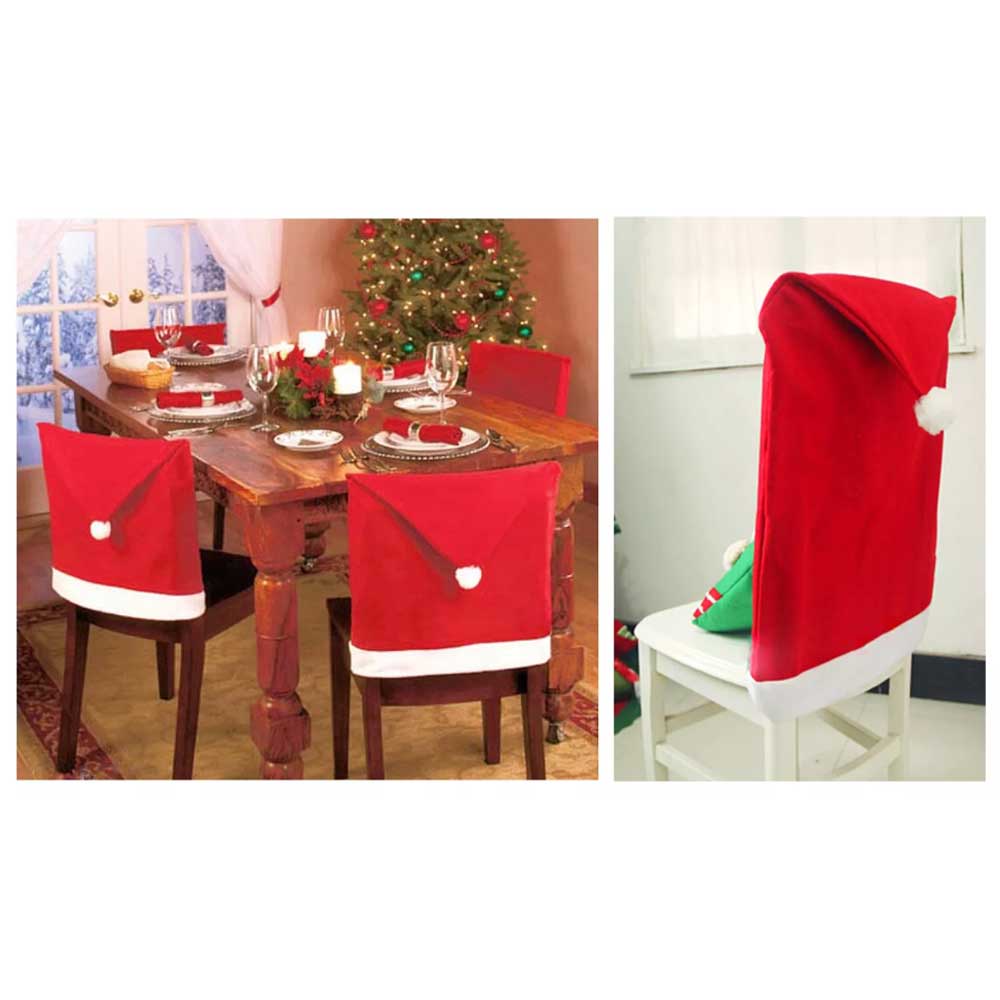 6x Christmas Chair Covers Dinner Table Santa Hat Home Decorations Ornaments Gift