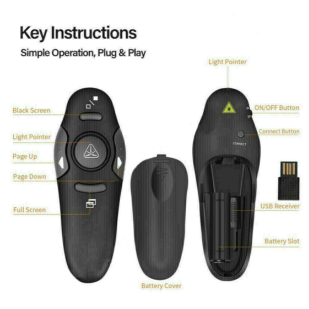 Wireless PowerPoint Presenter – 2.4GHz Presentation Remote with Red Laser Pointer & Page Control