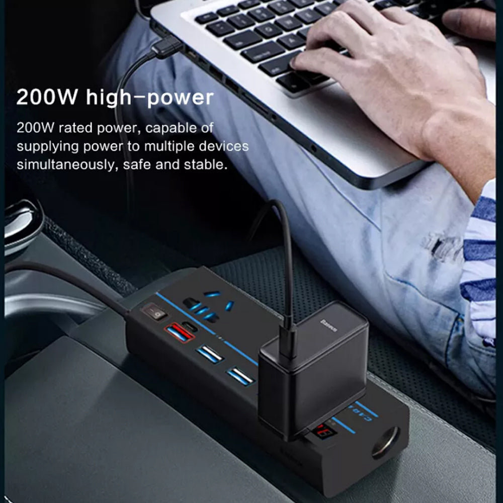 12V to 240V AC Converter 200W Car Power Inverter W/ 4USB Phone Charger Vehicle
