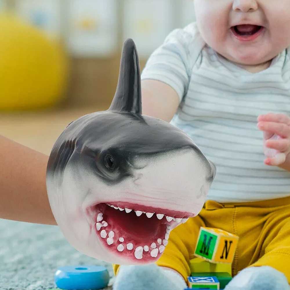 Shark Hand Puppet Handmade Stretchy Shark-Head Soft Animal Gloves Baby Kids Toys