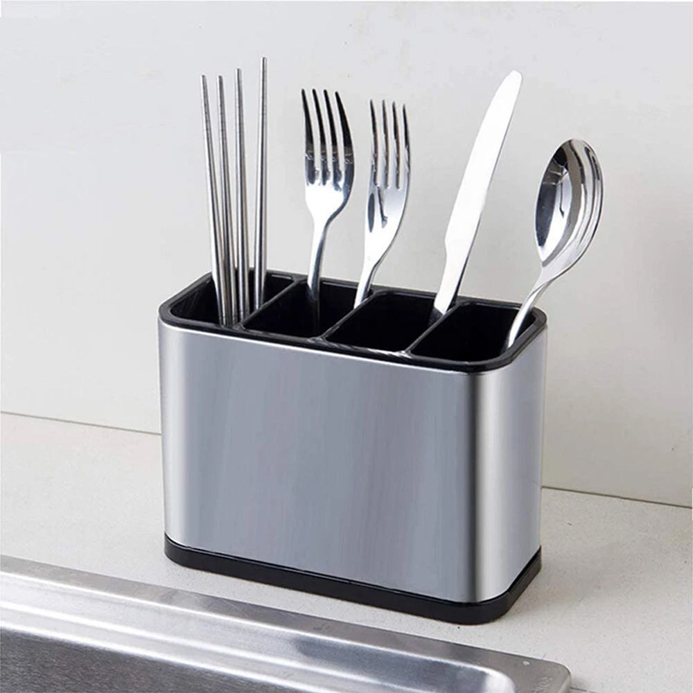 Stainless Steel Cutlery Organizer - Kitchen Utensil Holder with Drain & Compartments