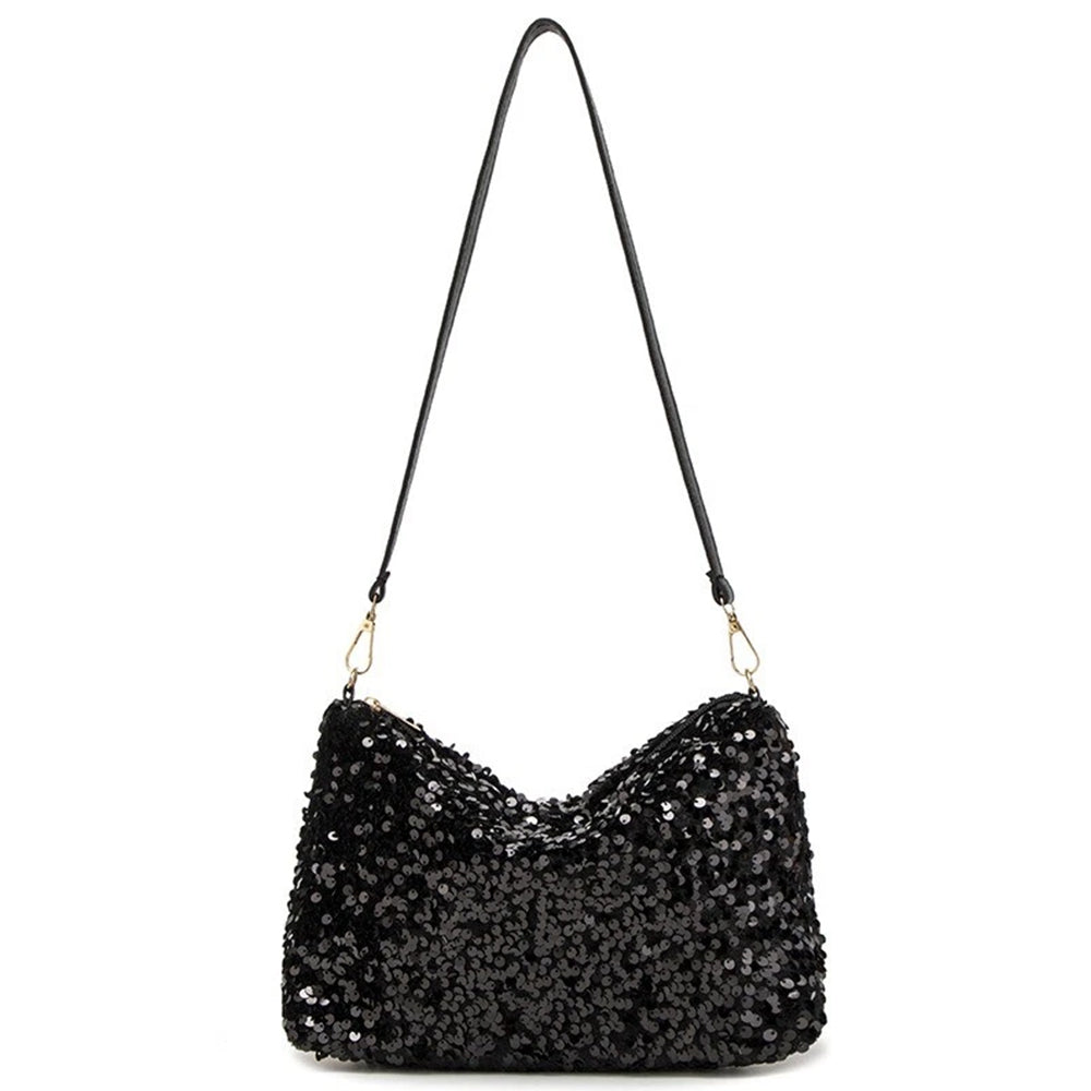Women's Sequin Evening Bag - Sparkly Silver & Black Shoulder Bag Clutch Purse for Parties