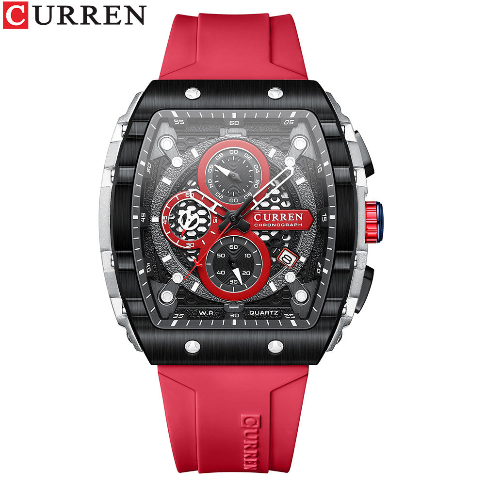 Men's Chronograph Watch – 47mm Quartz Silicone Strap, 3ATM Water Resistant
