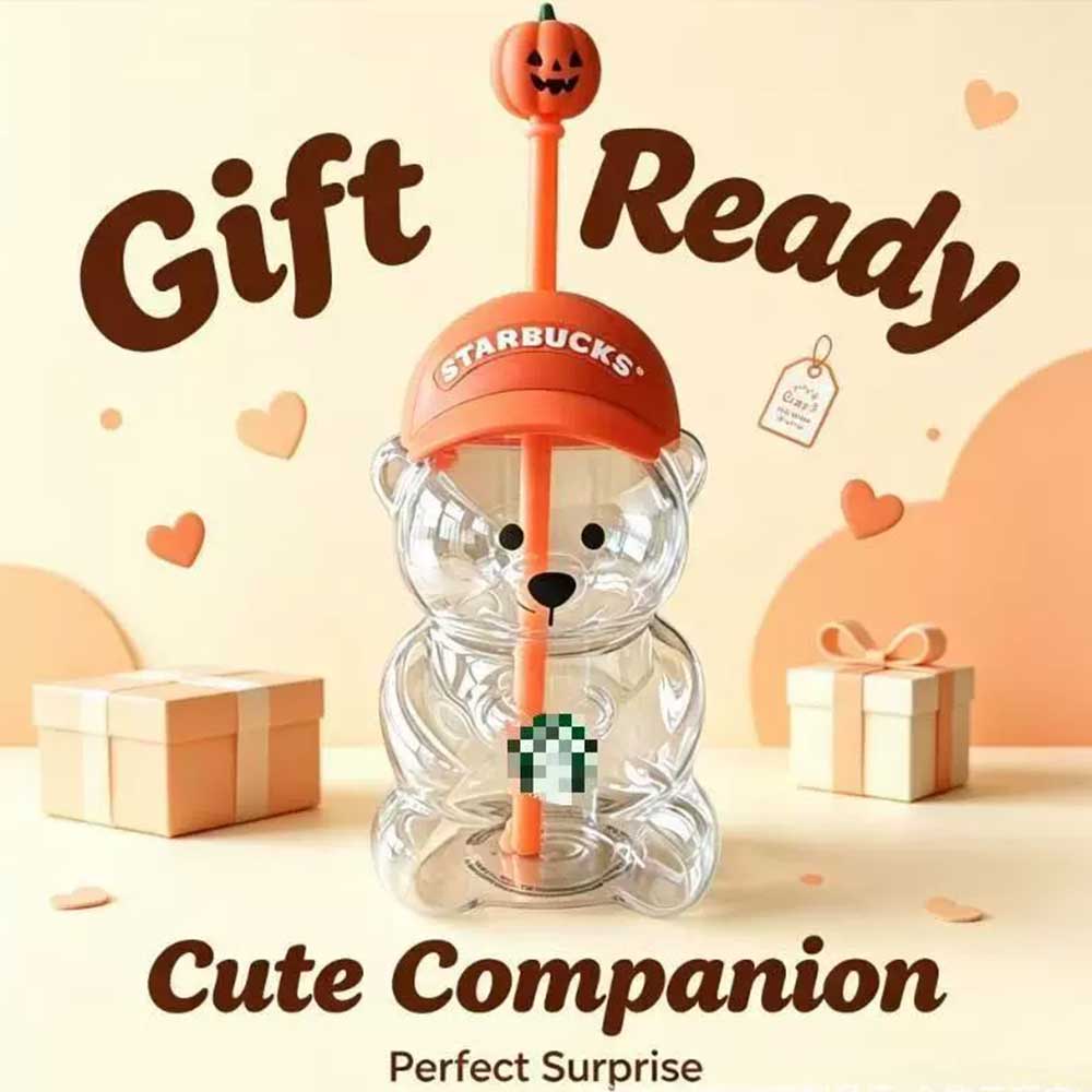 Pumpkin Straw Topper Bear Cup – Halloween Orange Cap Collectible Drinkware