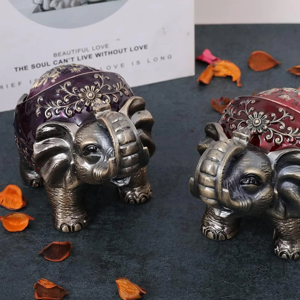 Elephant Ashtray with Lid - Windproof Metal Ashtray for Outdoor & Indoor Use, Decorative Patio & Home Accessory