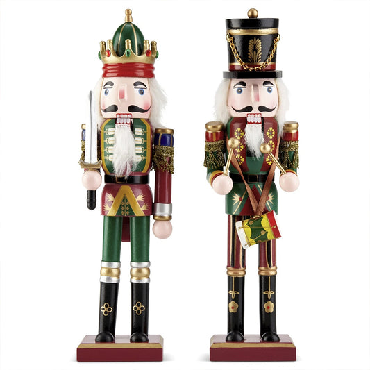 Wooden Nutcracker Soldier Figurines | Traditional Christmas Tabletop Decor with Festive Design