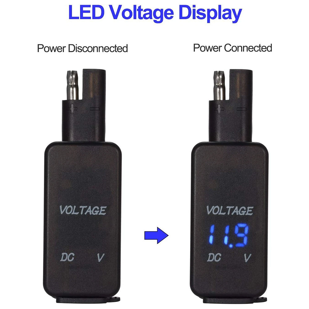 12V Motorcycle SAE to USB Dual Port Charger Voltmeter Cable Adapter Waterproof
