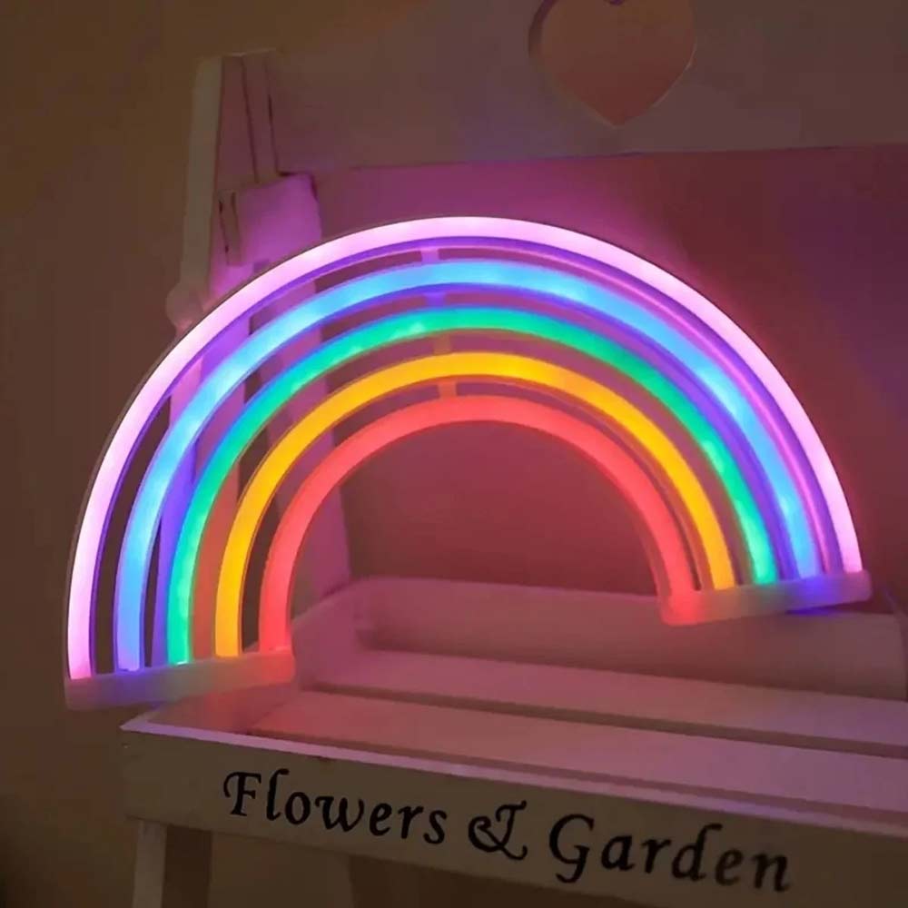 Rainbow LED Neon Light Stand - Colourful Wall Desk Lamp Room Decor