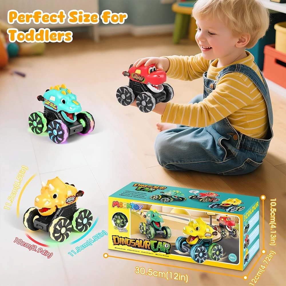 3-Pack Dinosaur Toys Light Up Monster Truck Press and Go Car Toy Set Fun Gift for Boys Girls