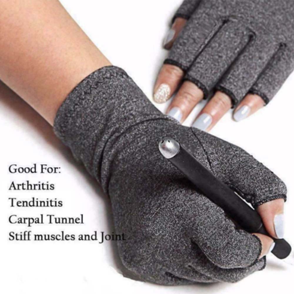 Pair of Fingerless Arthritis Hand Support Compression Gloves Half Finger