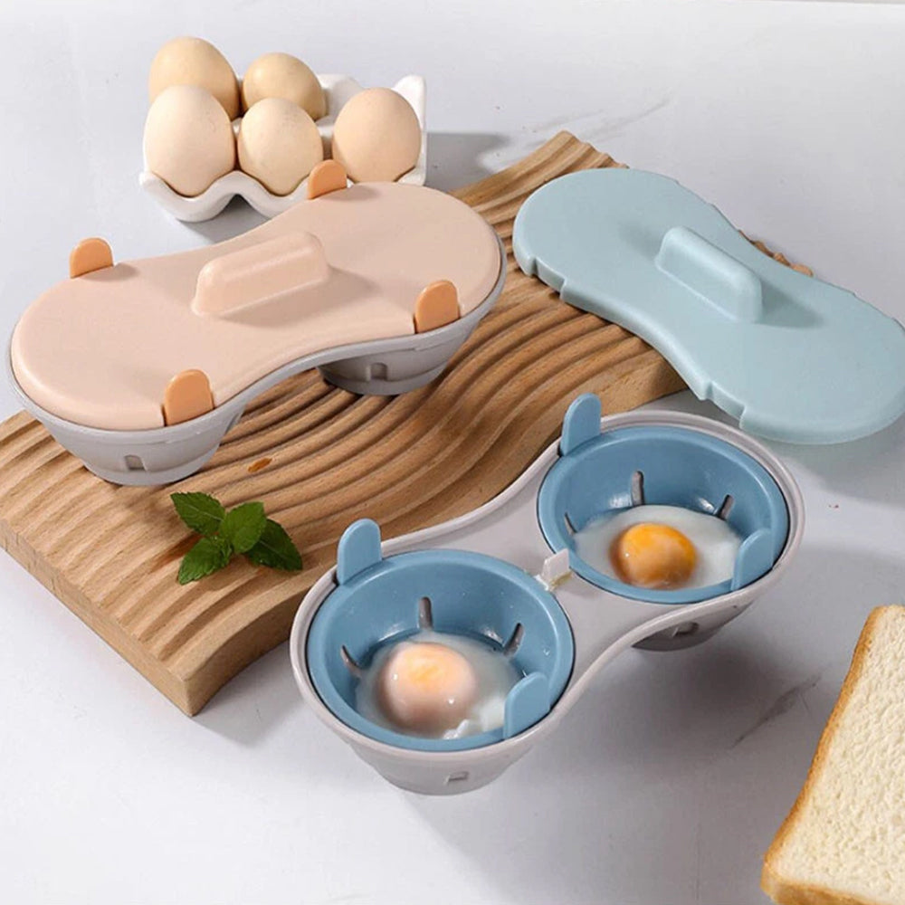 Microwave Double Cup Eggs Poacher Cookware Cooker Egg Boiler Steamer Maker Poach